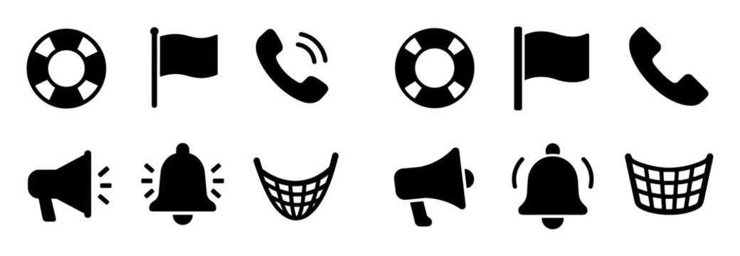 Communication icons with lifebuoy flag phone flat
