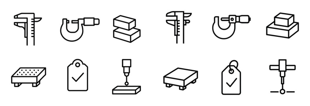 Measurement icons with caliper micrometer blocks outline