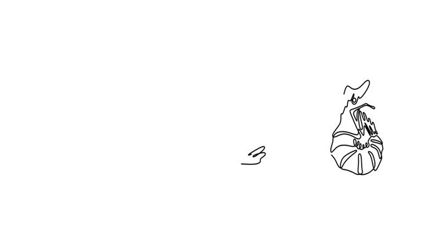 Animated self drawing of continuous line draw of   Shrimp Line. Logo in Line Art. Full length one line animation. 4K	