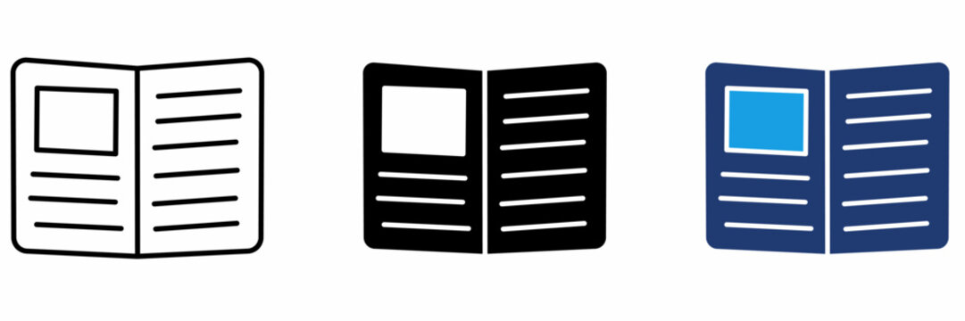 Open Magazine Brochure icon collections. Containing Booklet, Journal, Catalog, Newspaper and more icons.