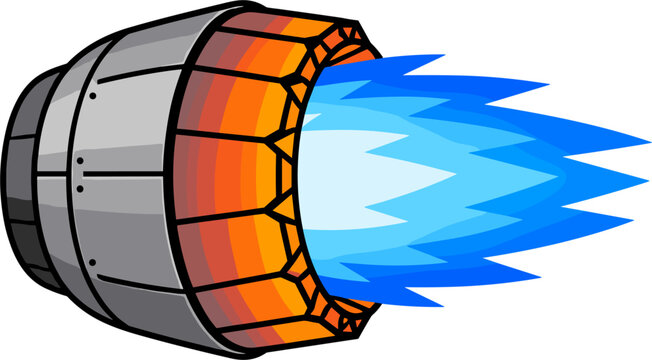 Stylized vector illustration of a jet engine nozzle emitting a bright blue flame with an orange heat glow around the combustion chamber, representing power and speed.