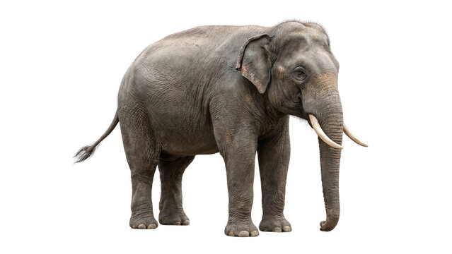 Magnificent adult male Asian elephant standing proudly isolated on transparent background