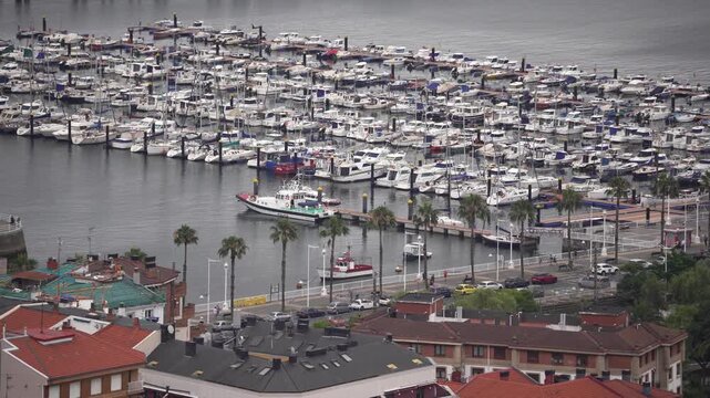 View of the marina of the Spanish city of Bilbao on a cloudy day