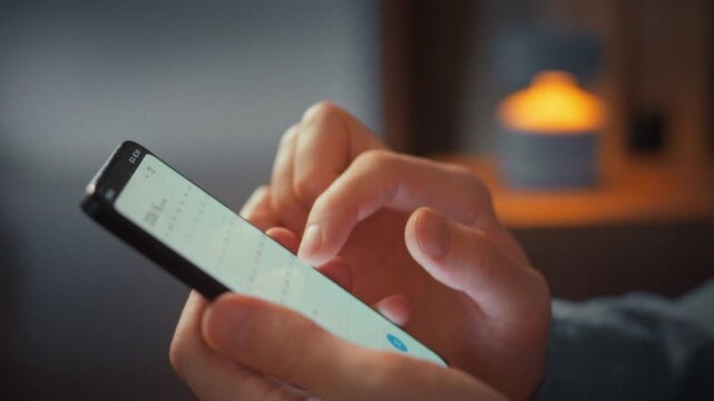 In the warm glow of evening at home, man's hands deftly swipe the smartphone's touch screen, launching the calendar app. He promptly adds reminders for upcoming days, showcasing digital organization