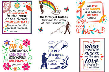 Obraz premium Inspirational quote posters with colorful illustrations vector graphic design Bundle Motivational Art T-Shirt - Stylish Typography cultural lifestyle concepts
