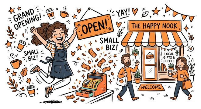 Happy small business grand opening illustration