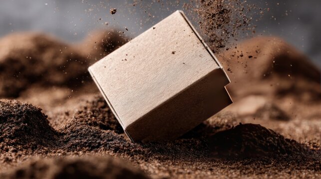 Cardboard box falling into dirt