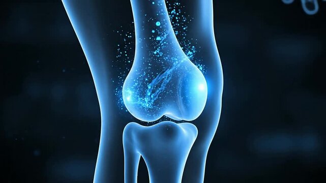 3D Animation Of Healthy Knee Joint Anatomy Showing Movement And Biomechanics Without Split-Screen Text In A Medical Background