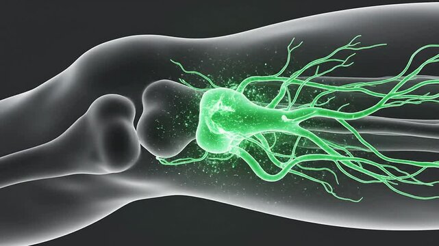 3D Conceptual Rendering Of Lymphatic Malformation In Transparent Limb Featuring Vivid Green Vascular Structure Ideal For Medical And Biotechnological Illustrations