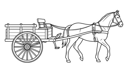Vintage horse drawn wooden cart line art illustration historical farming wagon carriage transportation coloring page template vector © Kulsum