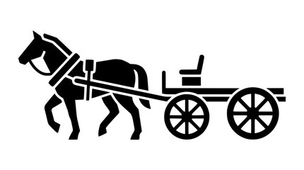 Vintage horse drawn carriage black silhouette icon historic transportation wagon cart isolated on white background vector illustration © Kulsum