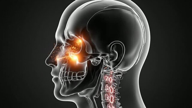 3D Transparent Head Model Illustrating Sinus Infection Spread Through Neural Pathways for Medical and Healthcare Visualization