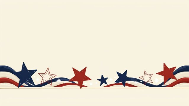 Stars and ribbons form a decorative border on a cream background for holiday cards or patriotic seasonal web graphics.