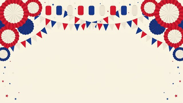 Bunting streamers with patriotic rosettes decorate this festive border frame that provides significant empty copy space.