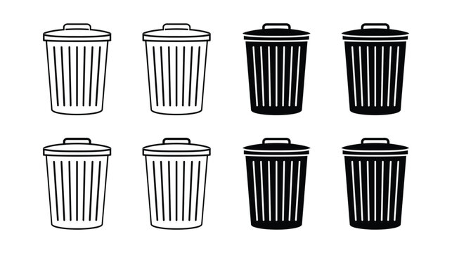 Sign icon set featuring various trash can waste storage bins