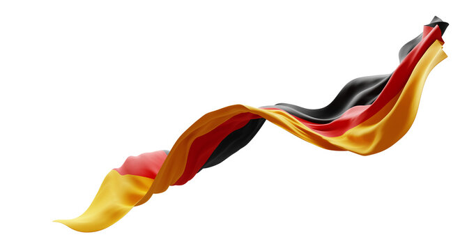 German flag flowing isolated on transparent background with fabric texture and copy space 3D render