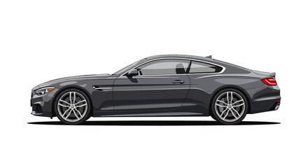 Fototapeta premium Sleek Dark Grey Sports Coupe Car, Side View, Isolated on White Background