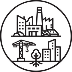 Obraz premium Professional Brownfield Redevelopment Site Vector Icon for Urban Planning, Environmental Consulting, Real Estate Development, Sustainable Construction, and Government Policy Visuals –