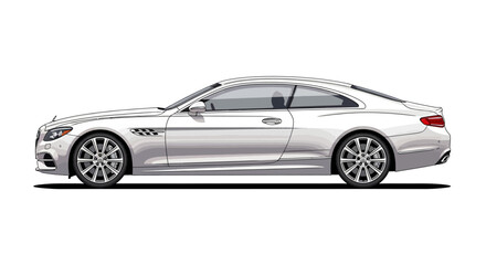 Naklejka premium Sleek White Luxury Coupe Car Side View - Modern Automotive Design