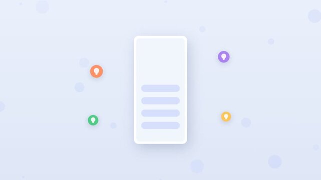 Animated flat design mobile app profile interface with idea icons