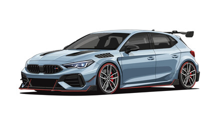 Naklejka premium Sporty Light Blue Hatchback Car with Aggressive Body Kit and Spoiler