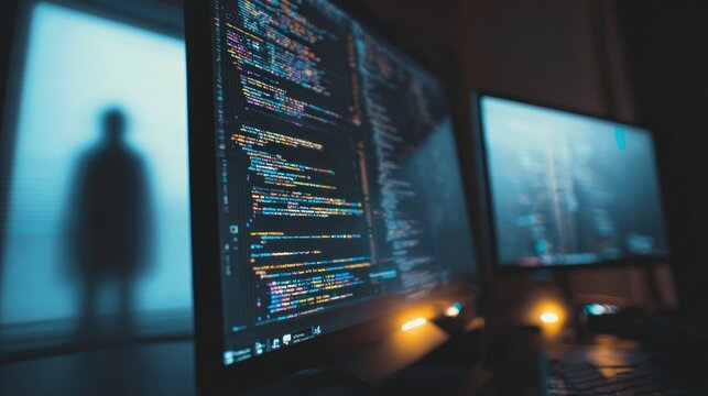Coding screens display programming code