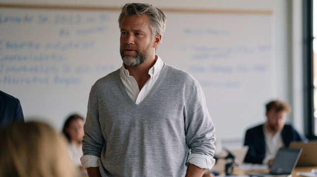 Communications director leading a pre-launch media strategy session in a compact startup war room, whiteboards showing embargo dates, journalist targets, and narrative angles,