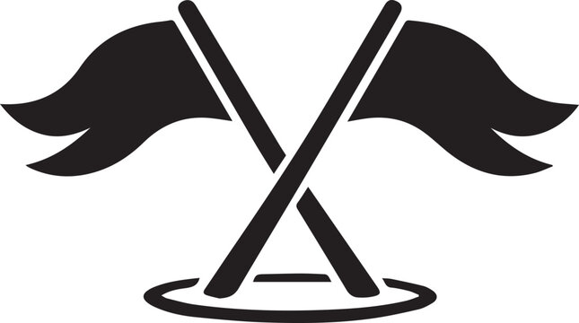 Two crossed pirate flags on a mast with a base ring Vector