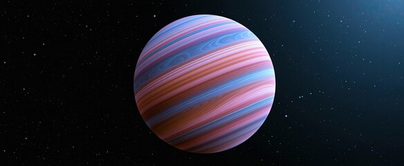 Fototapeta premium A vibrant giant planet with swirling clouds against a star-filled cosmic background, highlighting space science themes.