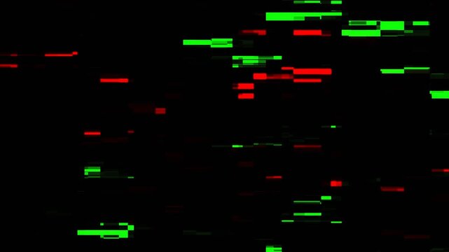 4K Alpha Channel Red Green Digital Glitch Overlay, Cyberpunk Hacker Screen Tearing Transition Background, Corrupted Data Noise Animation for Esports Gaming Intro and Retro VHS Tech Visual Effects