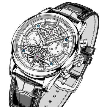 Luxury skeleton watch with detailed gears and classic leather strap, a symbol of timeless elegance and intricate design