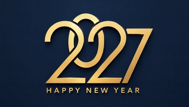 Happy New Year 2027 Golden 3D Illustration with Luxury Fireworks Background