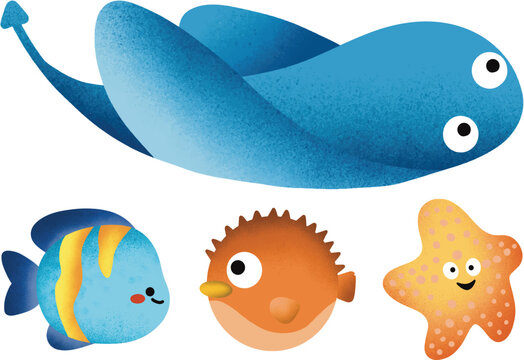 sea animal collection stingray nemo fish starfish illustration
