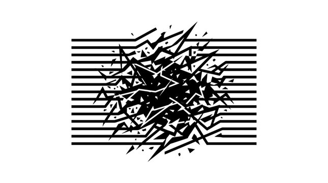 Abstract Black and White Geometric Explosion Effect with Horizontal Lines