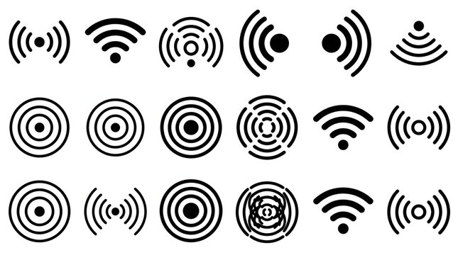 Wireless Signal and Wave Icons Set for Technology and Connectivity