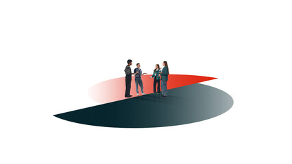 Diverse business group discussing direction on abstract circle. Concept of team brainstorming,...