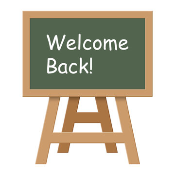School chalk blackboard welcome back sign on easel