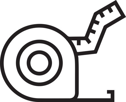 Premium Black  White Measuring Tape Reel Vector Icon for Construction, Architecture, Real Estate, Interior Design, DIY, Engineering, Surveying, Blueprint Drafting, Project Planning