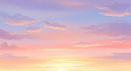 Obraz premium Soft pastel colored sky with horizontal clouds at sunrise or sunset