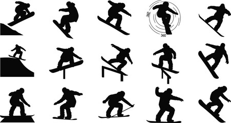 Snowboarder Silhouettes Vector Illustration Set © Nurjahan