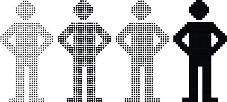 Pixel figures man icon silhouette black white.