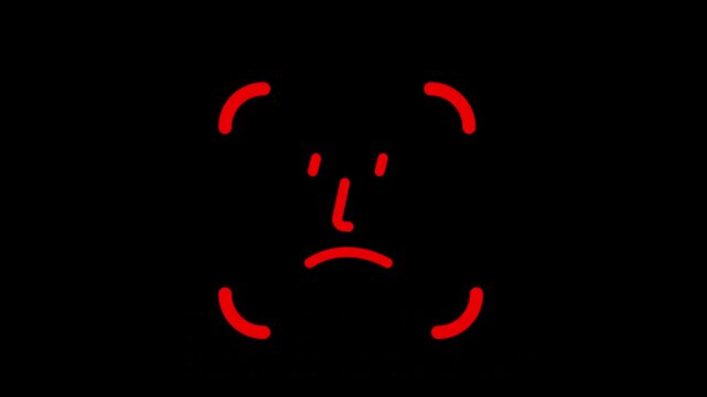 Biometric Face ID scan error animation with access denied red cross. Cyber security failed face recognition interface on black