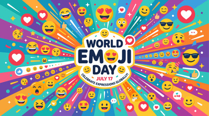 Fototapeta premium World Emoji Day Social Reaction Explosion Vector Banner