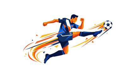 Fototapeta premium Dynamic Soccer Kickoff: A stylized illustration captures the explosive energy of a soccer player mid-air.