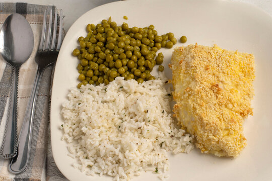 baked cod  with rice and  peas