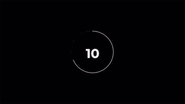 Minimalist 15 Second Circular Countdown Timer White Digital Clock Progress Bar Animation on Black Background 4k video