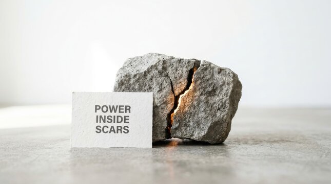 Cracked stone with motivational message about inner strength