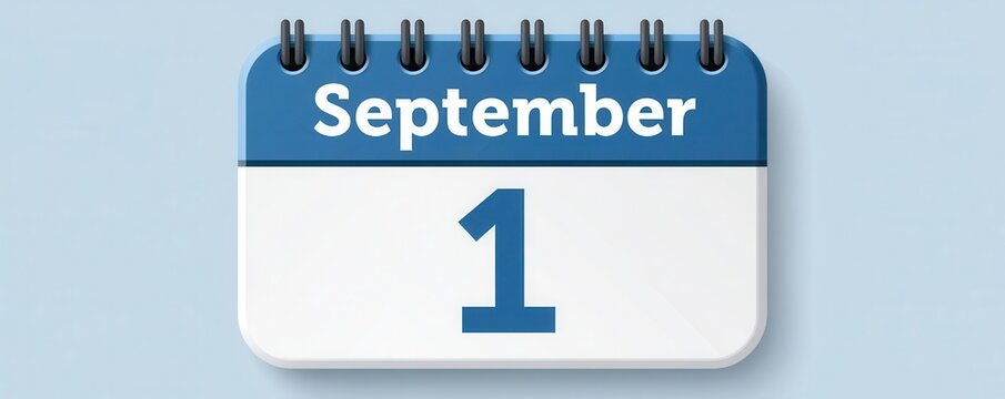Calendar icon showing September 1 date on blue and white desktop page