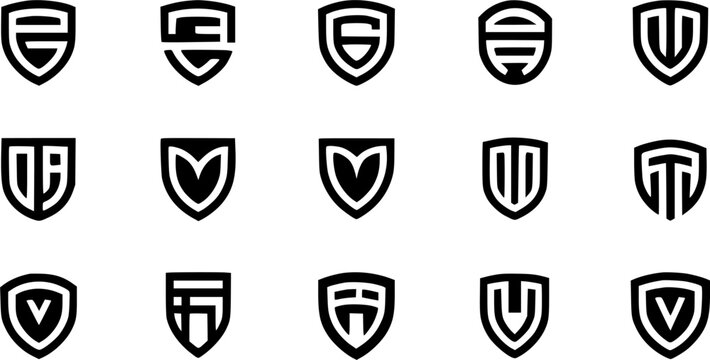 Minimalist Black Shield Icons Set - Security, Protection and Logo Vector Pack