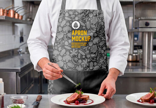 Chef Apron Mockup in Professional Kitchen
